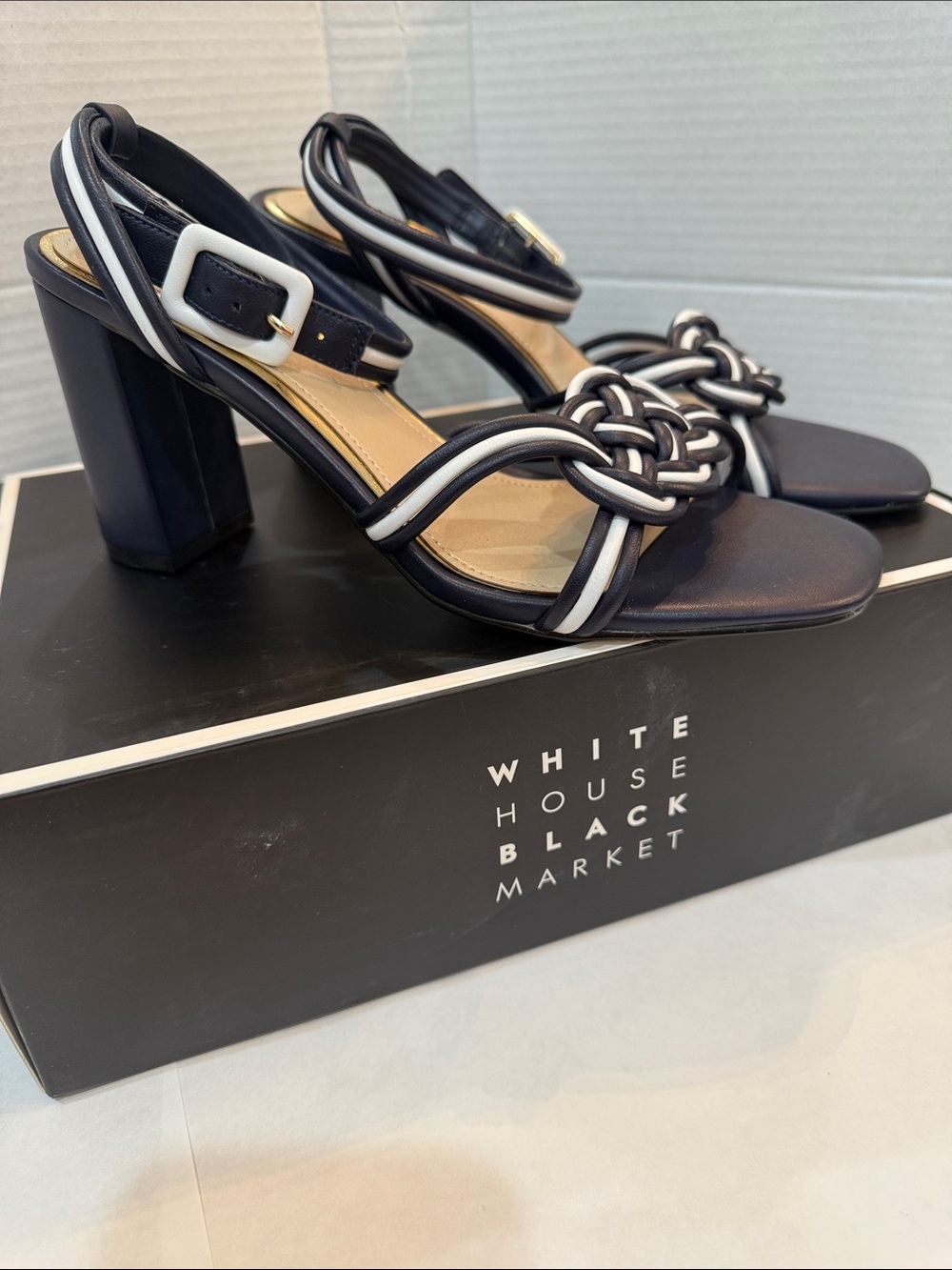 White House Black Market Nova Mixed Knot High Heels WHBM Size 8.5M Blue NIB - Picture 6 of 16